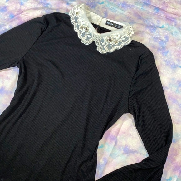 🪩[ Shein ] Embellished Collar Long Sleeve Blouse - Picture 3 of 11